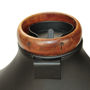 Carved Wooden Palm Tree Simple Minimalist Bangle Bracelet Muriel Spell Out Name